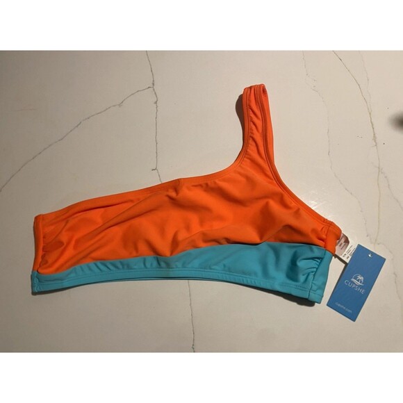 Cupshe Other - CUPSHE Bikini Top/Colorblock/Asymmetrical/One Shoulder/Orange And Turquoise Sz L